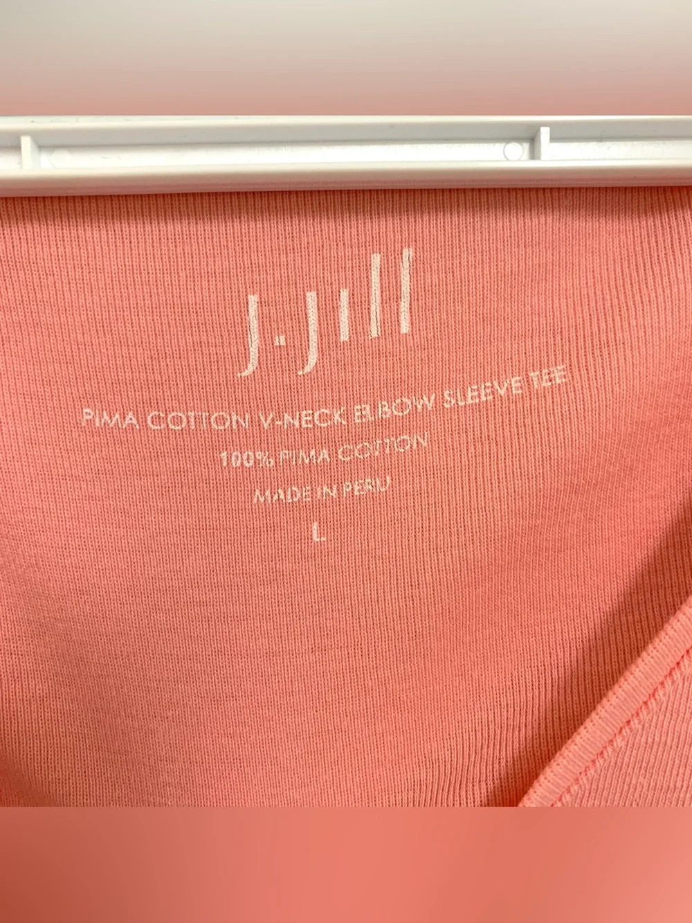 J. Jill Pima Cotton V-Neck Elbow Sleeve Straight Hem Pink Tee Shirt Sz L Casual - Picture 7 of 11
